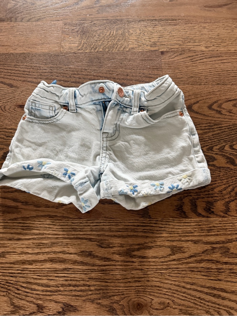 Cat & Jack Light Blue Denim Shorts with Blue & Yellow Floral Trim